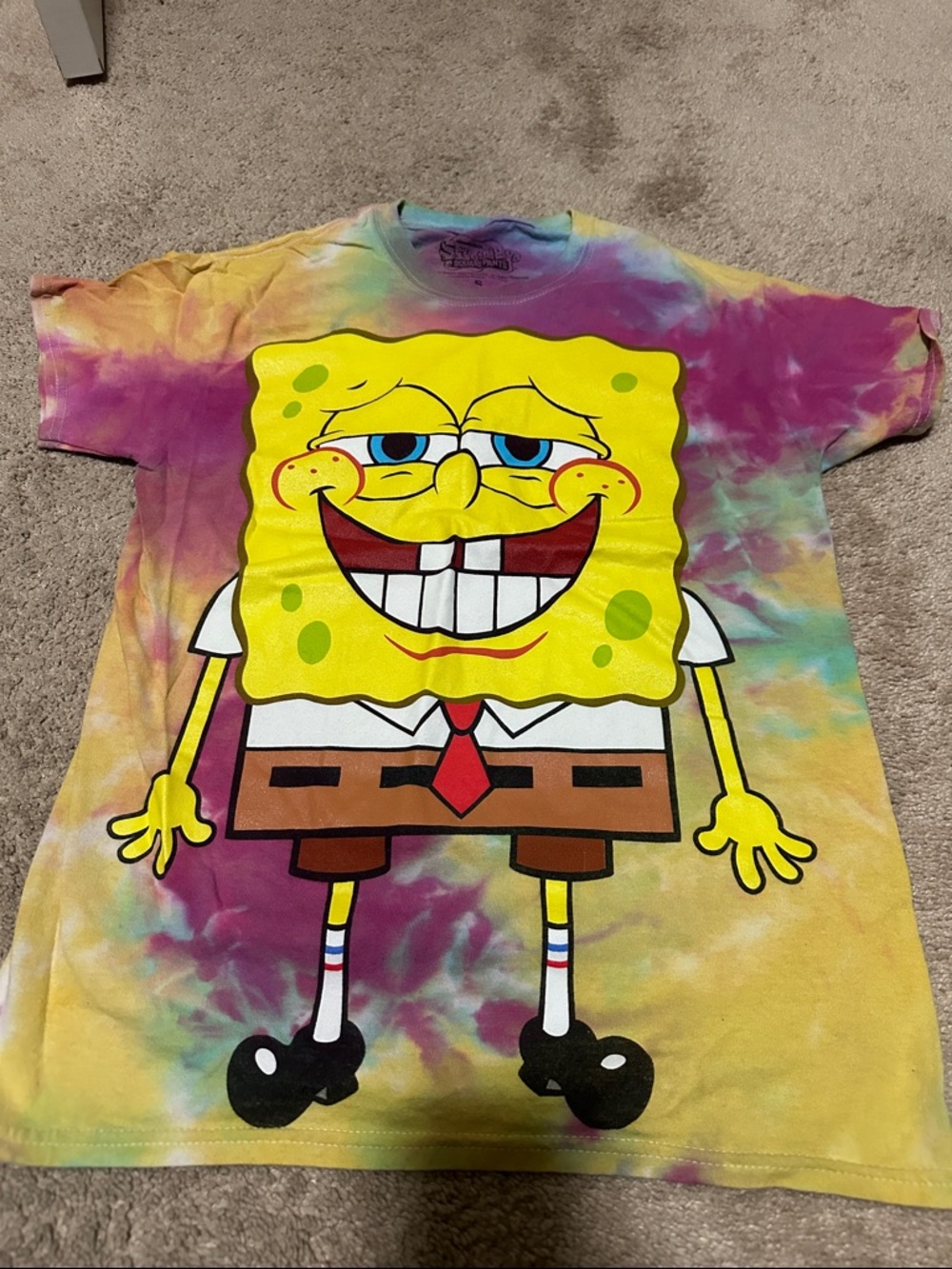 SpongeBob Squarepants Tie-Dye Short Sleeve Tee - Yellow, Purple, Pink, Blue